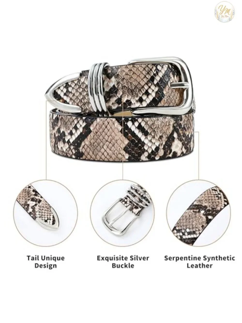 Snake Print Faux Leather Belt with Metal Buckle for Women